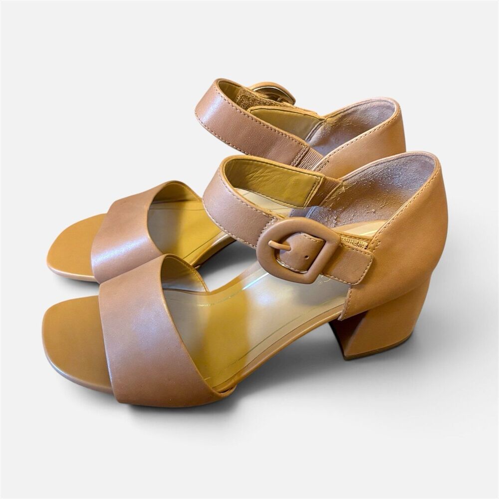 Vionic Buckle Strap Leather Block Heels - Chardonnay